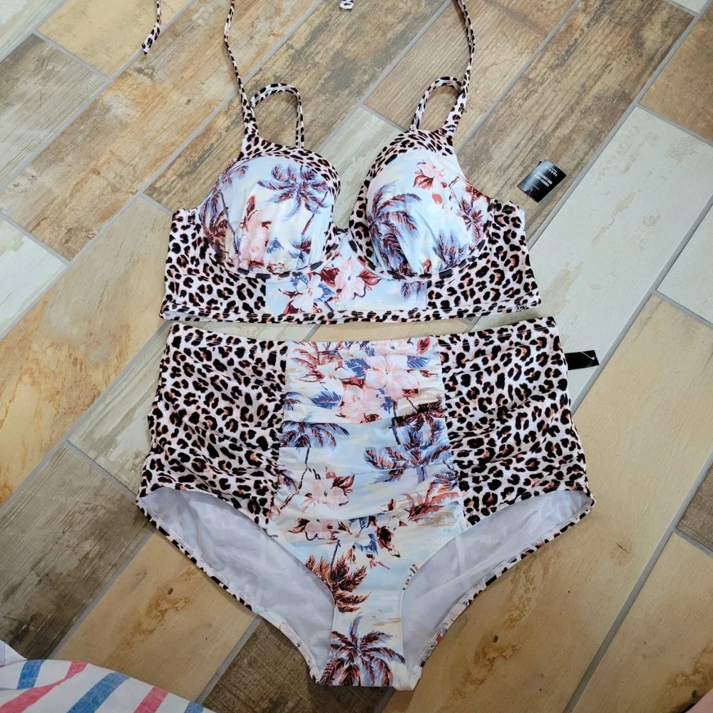 Torrid Pink and Brown Bikini with Mixed Prints - Picture 2 of 4